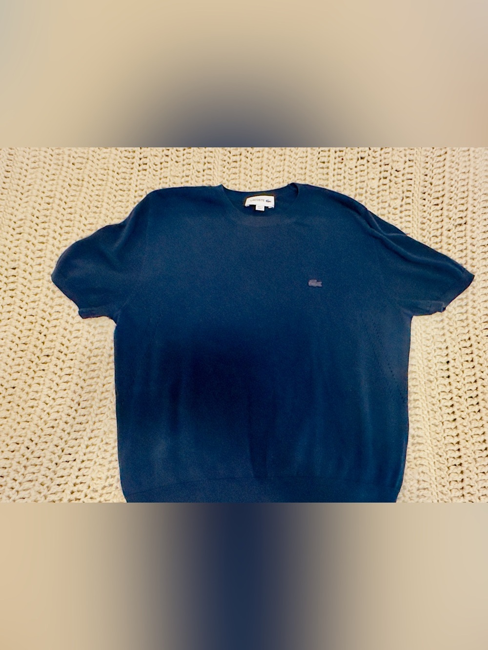 Lacoste Women’s Made in France Navy Short Sleeve Knit Sweater Size 44